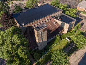 Aerial of Trinity Lutheran Church Stevens Point Wisconsin